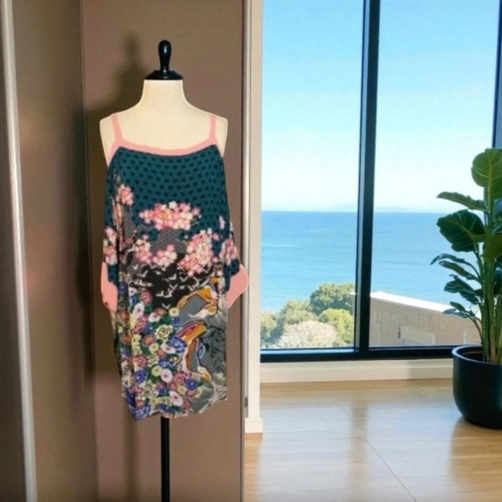 Maeve by Anthropologie Cold-Shoulder Floral Kimono Tunic Top